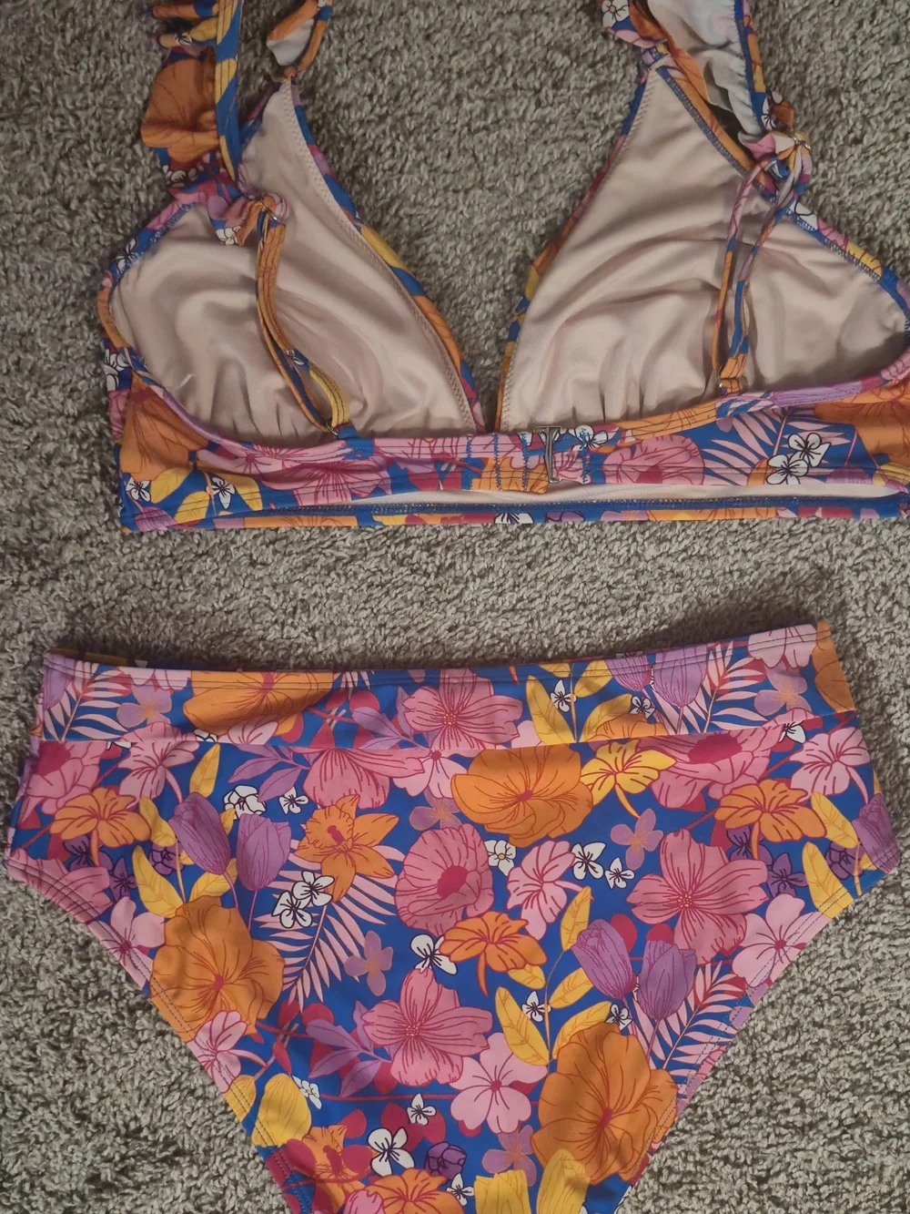 Floral High-Waist Bikini Set - Pink & Orange Floral